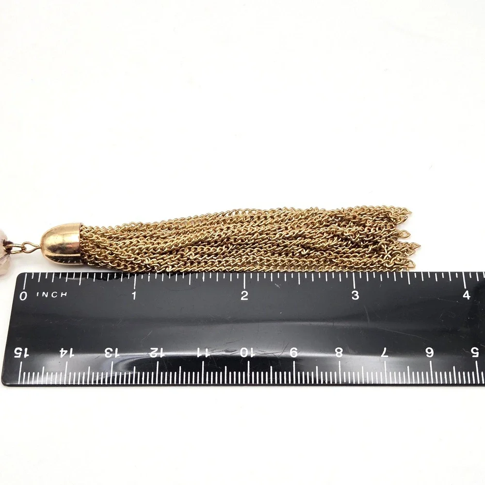 Boho‎ Beaded Tassel Necklace Earthy Mixed Media Hand Knotted Gold Tone Chain
